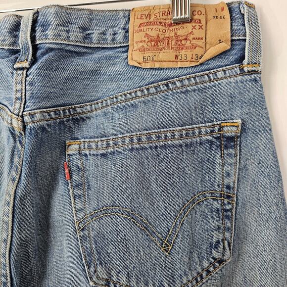 Levis 501 Jeans Mens Tag 33x33 Act 32x32 2000 Y2K Button Fly Straight Distressed - Picture 8 of 15